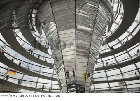 Germany, Berlin, Mitte, Reichstag building with glass dome deisgned by Norman Foster.