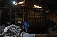 Dhaka 13 January 2016. Workers process animal skin